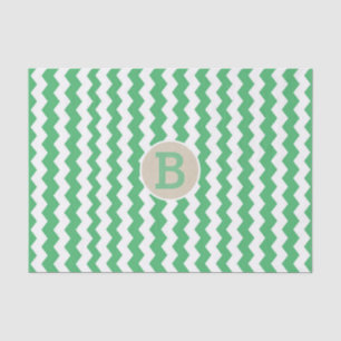 Papel De Seda Padrão Chevron Verde Branco Monograma Inicial