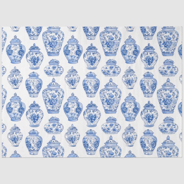Papel De Seda Padrão Chinoiserie Azul (Frente )
