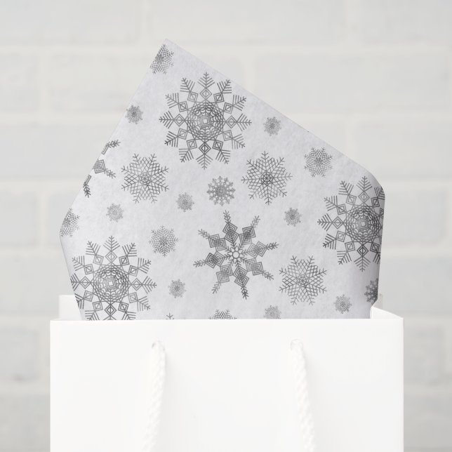 Papel De Seda Padrão Cinza Prateado de Flocos de Neve (Sacola de presentes)