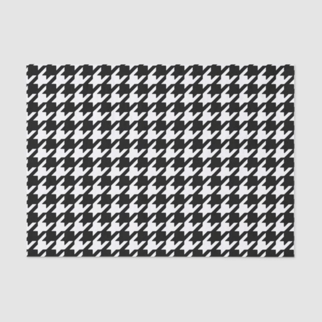 Papel De Seda Padrão clássico de houndstooth preto e branco (Frente )