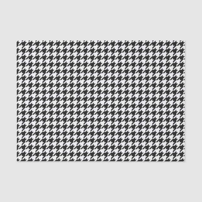 Papel De Seda Padrão Clássico de Houndstooth: Preto e Branco Vin (Frente )