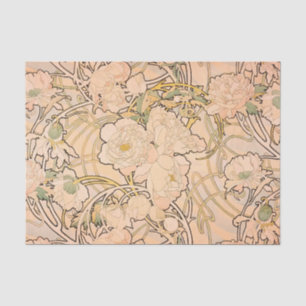 Papel De Seda Padrão Clássico de Jardim de Peônia Art Nouveau po