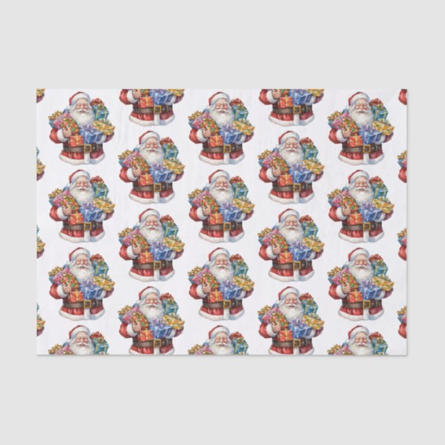 Papel De Seda Padrão Clássico de Natal Jolly Santa Claus (Frente )