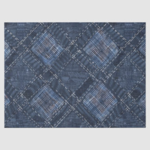 Papel De Seda Padrão Clássico do Indigo Diamond Stitch Denim