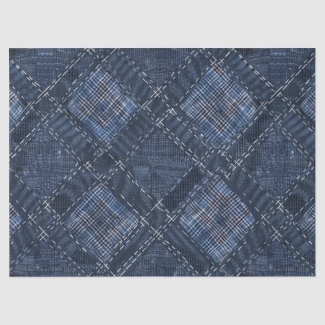 Papel De Seda Padrão Clássico do Indigo Diamond Stitch Denim (Frente )