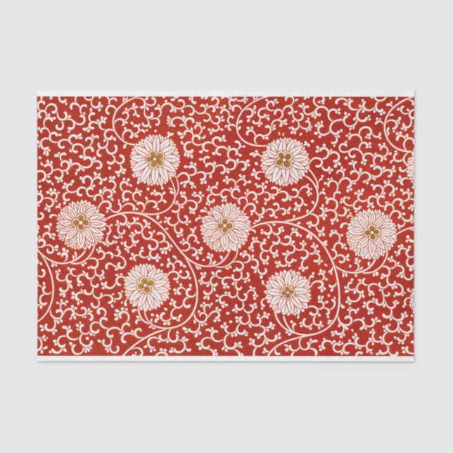 Papel De Seda Padrão Clássico do Ornamentado Floral Vermelho Vib (Frente )