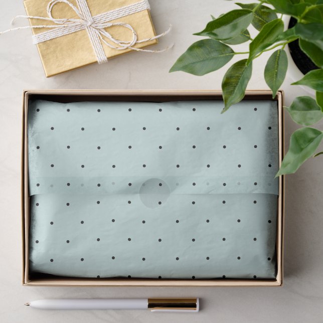 Papel De Seda Padrão Clássico Verde Menta Mini Bolinhas Pretas (Presente)