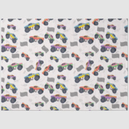 Papel De Seda Padrão Colorido de Caminhões Monstrosos