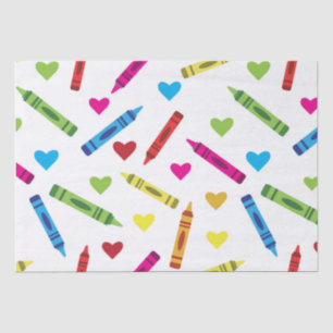 Papel De Seda Padrão Colorido de Crayons Escolares com Corações