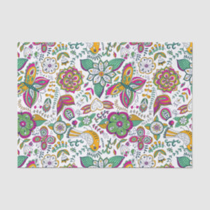 Papel De Seda Padrão Colorido de Flores e Borboletas