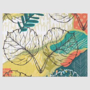 Papel De Seda Padrão Colorido de Folhas e Folhetos