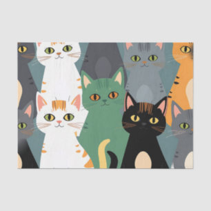 Papel De Seda Padrão Colorido de Gatos de Desenho Animado em Mul