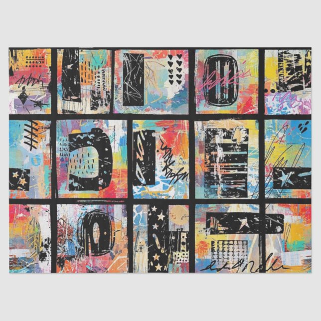 Papel De Seda Padrão Colorido de Grafite Urbano (5) (Frente )