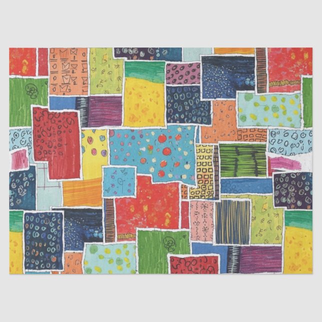 Papel De Seda Padrão Colorido de Patchwork Abstrato (Frente )