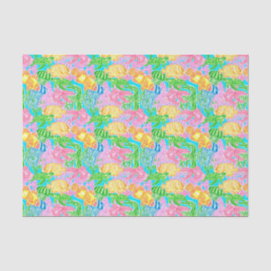 Papel De Seda Padrão Colorido de Peixes Tropicais