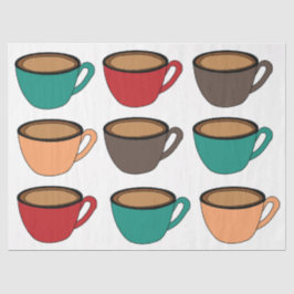 Papel De Seda Padrão Colorido de Xícara de Café
