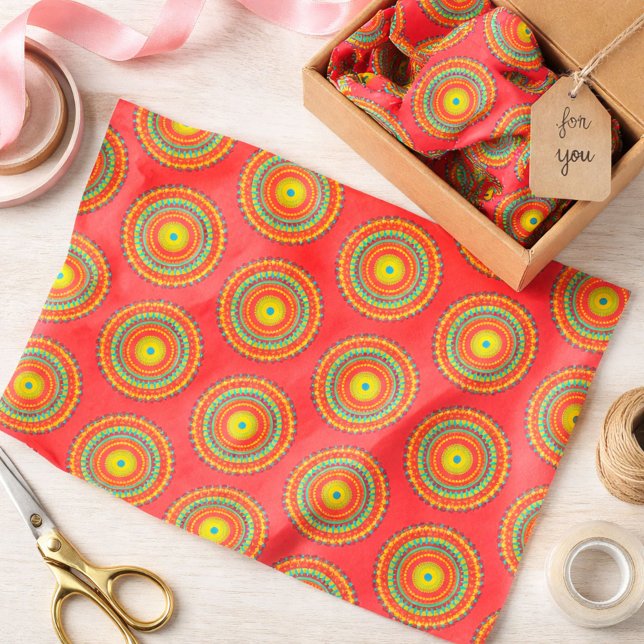 Papel De Seda Padrão Colorido Mandala Vermelho (Criador carregado)