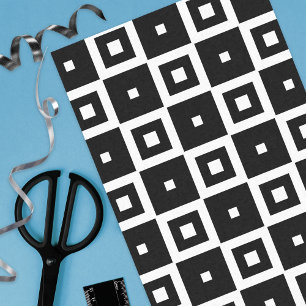 Papel De Seda Padrão Contemporâneo de Praças Pretas e Brancas