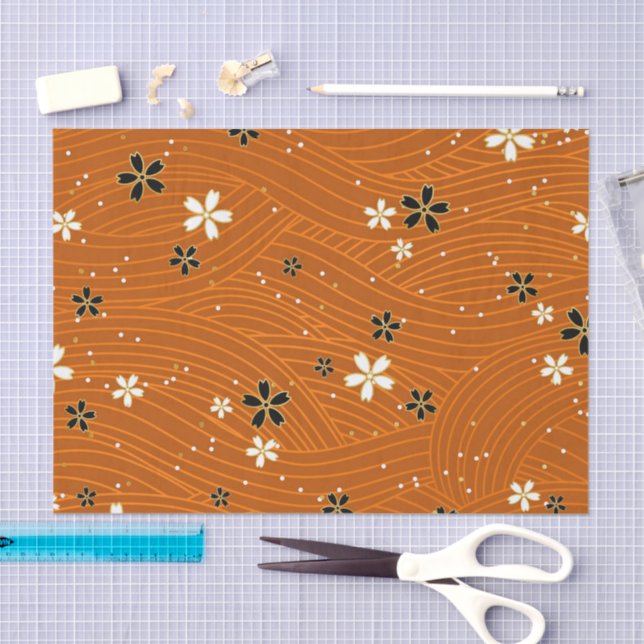 Papel De Seda Padrão contínuo com flores pretas e brancas (Arte )