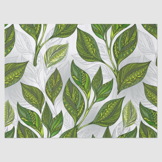 Papel De Seda Padrão contínuo com folhas de chá verde (Frente )