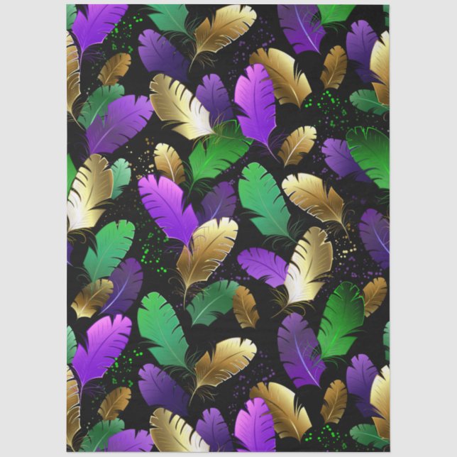 Papel De Seda Padrão contínuo com penas de Mardi Gras (Frente )