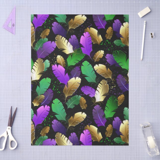 Papel De Seda Padrão contínuo com penas de Mardi Gras (Arte )