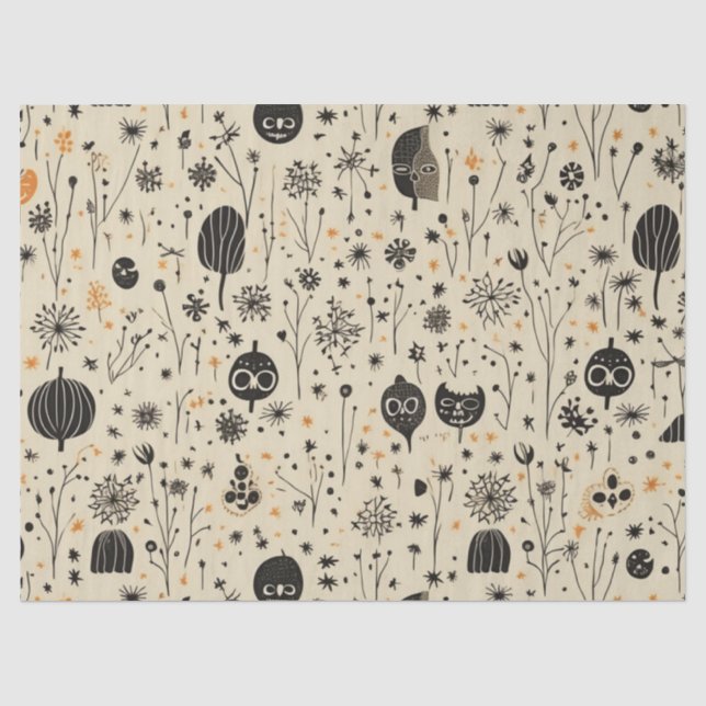 Papel De Seda Padrão contínuo de Boho Halloween (Frente )