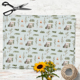 Papel De Seda Padrão contínuo de cabana florestal em aquarela