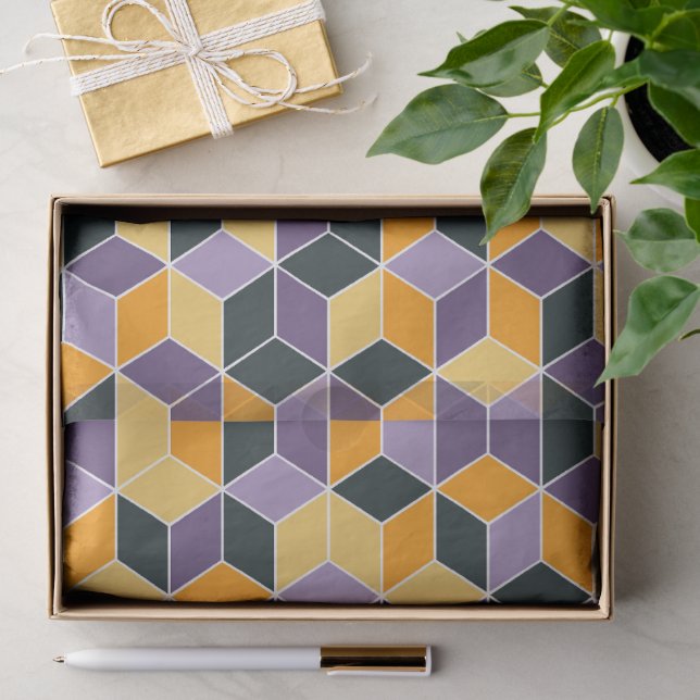 Papel De Seda Padrão contínuo de cubo 3D geométrico (Presente)