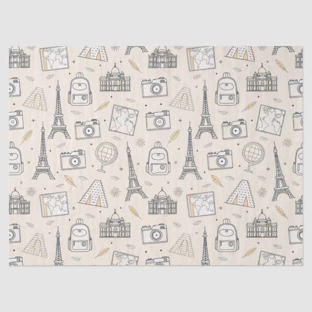 Papel De Seda Padrão contínuo de desenho de viagem (Frente )