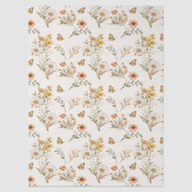 Papel De Seda Padrão contínuo de flor silvestre e borboleta vint (Frente )