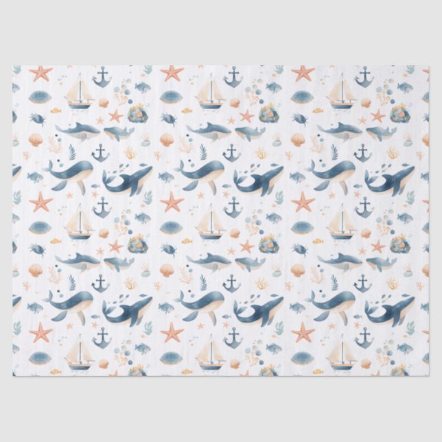 Papel De Seda Padrão contínuo de golfinho em aquarela (Frente )