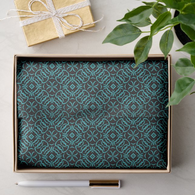 Papel De Seda Padrão contínuo e repetitivo em turquesa sobre pre (Presente)