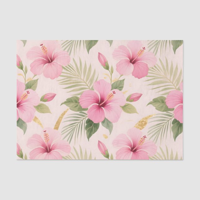 Papel De Seda Padrão contínuo tropical de hibisco rosa (Frente )