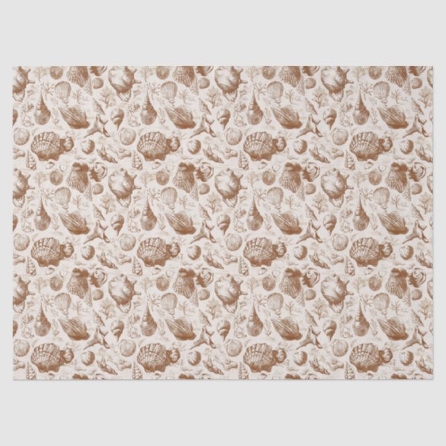 Papel De Seda Padrão Costeiro Toile de Conchas Antigas (2) (Frente )