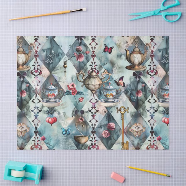 Papel De Seda Padrão da Alice no País das Maravilhas (Arte )