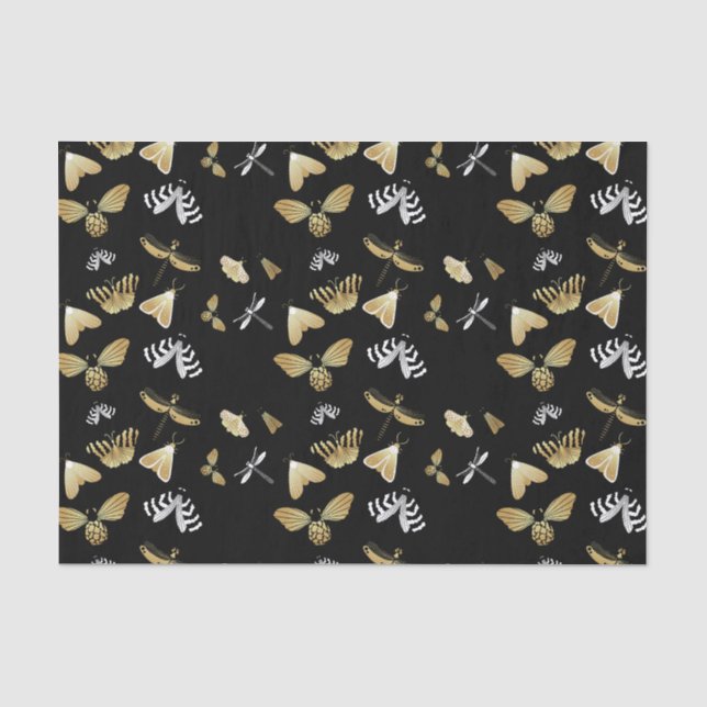 Papel De Seda Padrão da borboleta da mariposa preta (Frente )