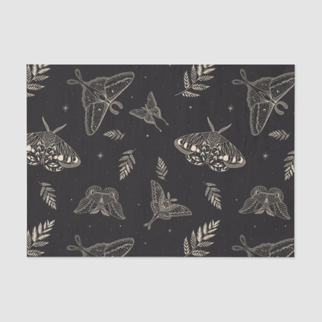Papel De Seda Padrão da borboleta da mariposa preta (Frente )