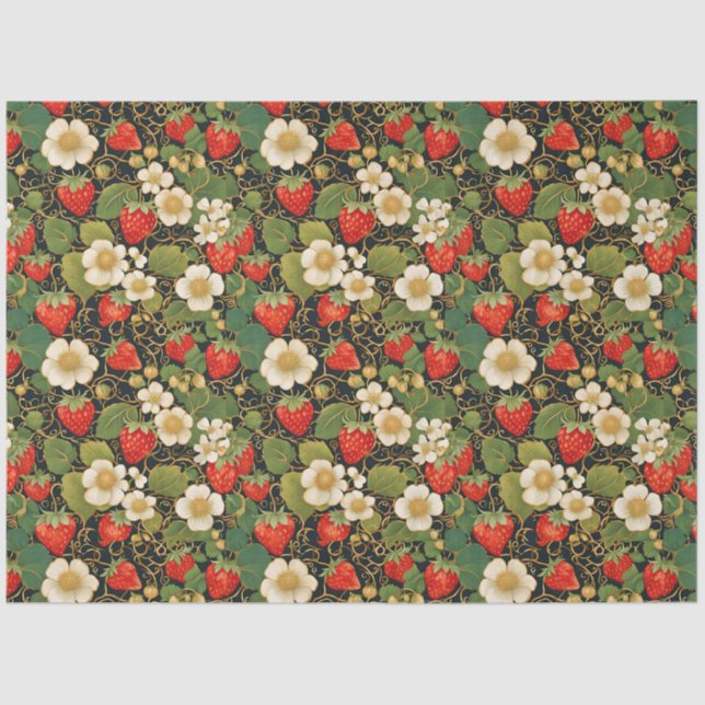 Papel De Seda Padrão da vinha de morango (Frente )