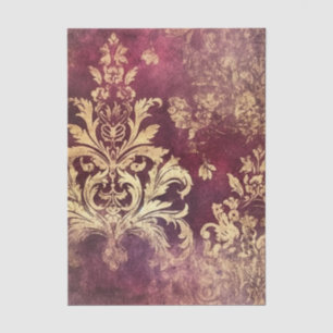 Papel De Seda Padrão Damask Burgundy e Dourado Grungy