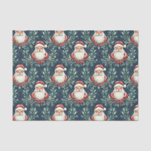Papel De Seda Padrão Damask com Rostos de Papai Noel