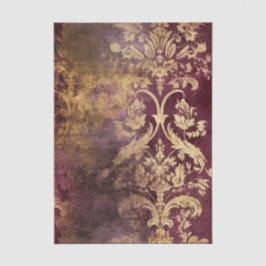 Papel De Seda Padrão Damask Dourado e Vinho Bordô Grungy