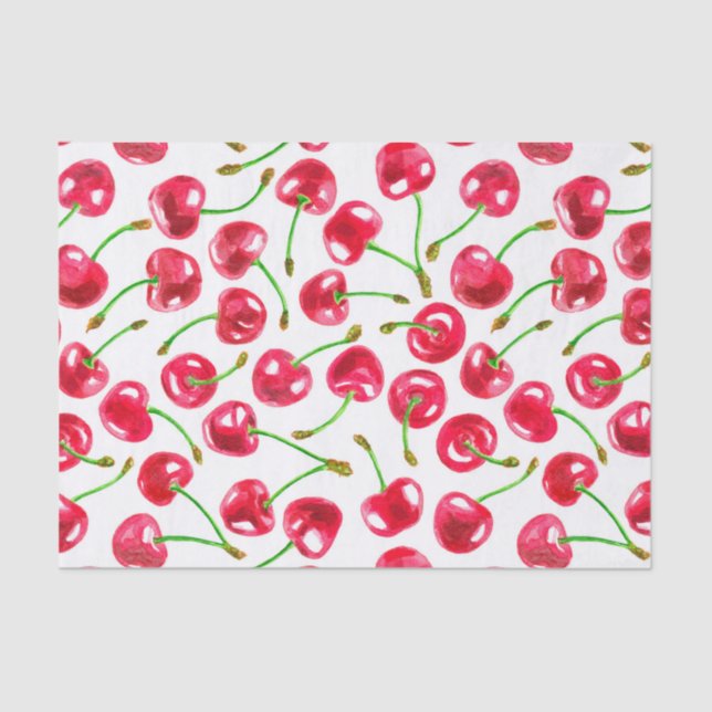 Papel De Seda Padrão das cerejas de aquarela (Frente )