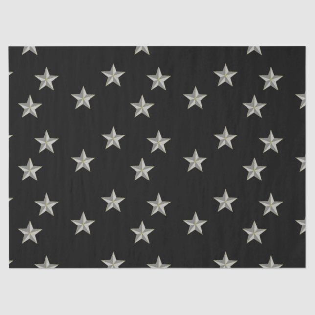 Papel De Seda padrão das estrelas da cinza em preto (Frente )