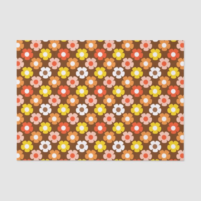 Papel De Seda Padrão das flores de outono de Retro Castanho (Frente )
