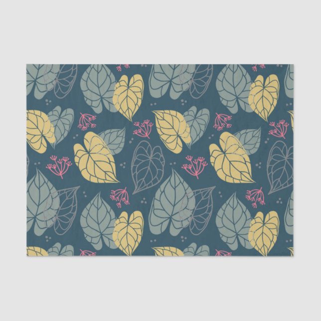 Papel De Seda Padrão das folhas tropicais amarelas e verdes (Frente )