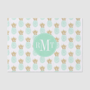 Papel De Seda Padrão de abacaxi tropical dourado eslegante