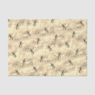 Papel De Seda Padrão de abelhas Vintage no Ouro Texturizado Hone