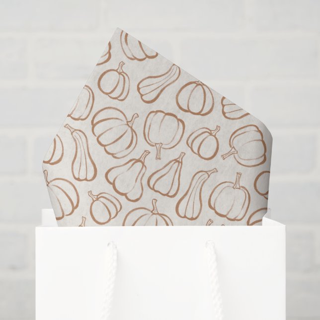 Papel De Seda Padrão de Abóbora Boho Neutro para Festa de Outono (Sacola de presentes)