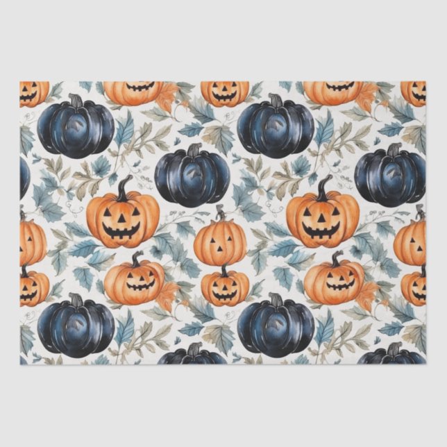 Papel De Seda Padrão de Abóbora do Halloween (Frente )
